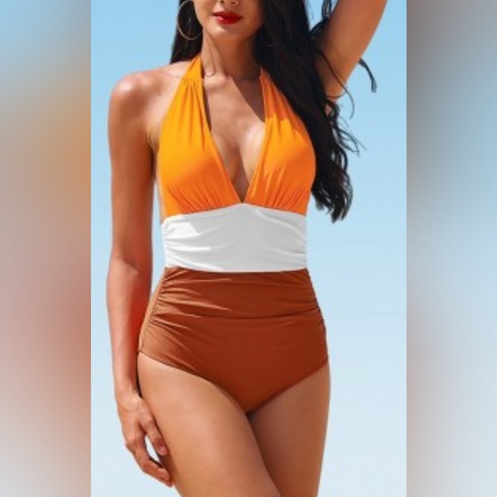 🧡CUPSHE Women's V-Neck One Piece Halter Swimsuit